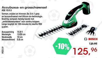 Aanbiedingen Bosch accubuxus- en grasscharenset asb 10.8 li - Bosch - Geldig van 26/05/2016 tot 16/07/2016 bij Multi Bazar