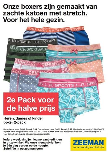 Aanbiedingen Heren, dames of kinder boxer 2-pack - Huismerk - Zeeman  - Geldig van 28/05/2016 tot 11/06/2016 bij Zeeman