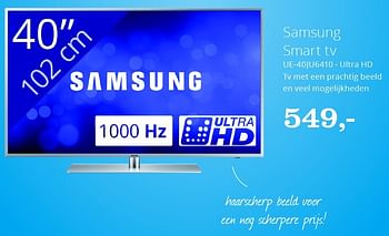 Aanbiedingen Samsung smart tv ue-40ju6410 - ultra hd - Samsung - Geldig van 23/05/2016 tot 02/06/2016 bij Bol