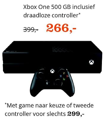 Aanbiedingen Xbox one 500 gb inclusief draadloze controller - Microsoft - Geldig van 23/05/2016 tot 02/06/2016 bij Bol