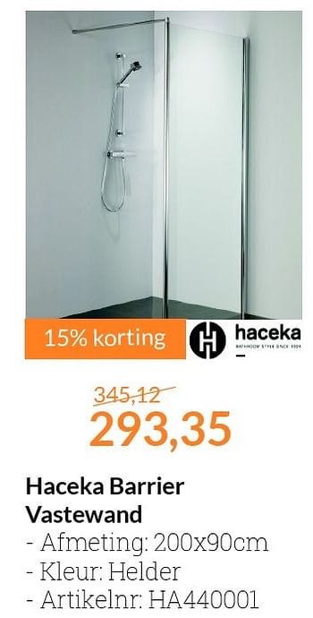 Aanbiedingen Haceka barrier vastewand - Haceka - Geldig van 01/06/2016 tot 30/06/2016 bij Sanitairwinkel