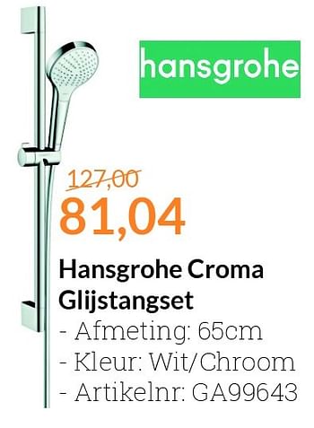 Aanbiedingen Hansgrohe croma glijstangset - Hansgrohe - Geldig van 01/06/2016 tot 30/06/2016 bij Sanitairwinkel