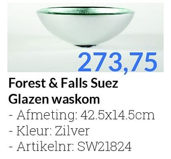 Aanbiedingen Forest + falls suez glazen waskom - Forest en Falls - Geldig van 01/06/2016 tot 30/06/2016 bij Sanitairwinkel