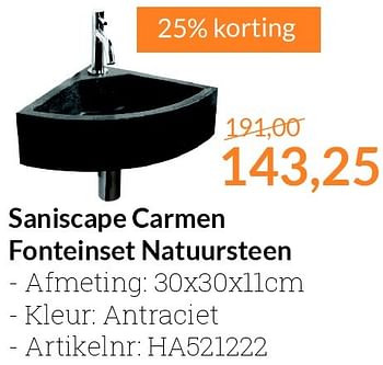 Aanbiedingen Saniscape carmen fonteinset natuursteen - Saniscape - Geldig van 01/06/2016 tot 30/06/2016 bij Sanitairwinkel
