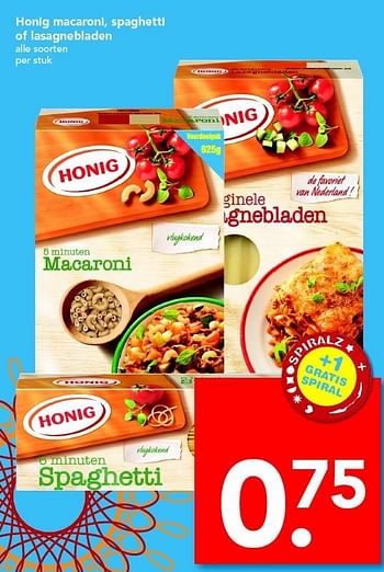 Aanbiedingen Honig macaroni, spaghetti of lasagnebladen - Honig - Geldig van 12/06/2016 tot 18/06/2016 bij Deen Supermarkten