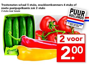 Aanbiedingen Trostomaten schaal, snackkomkommers of zoete puntpaprikamix zak - Huismerk deen supermarkt - Geldig van 12/06/2016 tot 18/06/2016 bij Deen Supermarkten