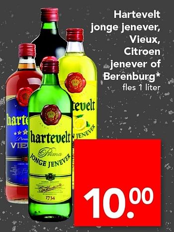 Aanbiedingen Hartevelt jonge jenever, vieux, citroen jenever of berenburg - Hartevelt - Geldig van 12/06/2016 tot 18/06/2016 bij Deen Supermarkten