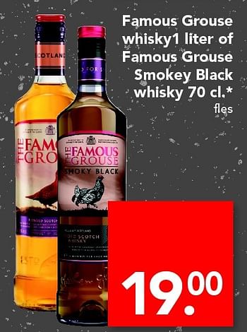 Aanbiedingen Famous grouse whisky1 liter of famous grouse smokey black whisky 70 cl. - The Famous Grouse - Geldig van 12/06/2016 tot 18/06/2016 bij Deen Supermarkten