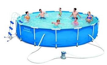 Aanbiedingen Rond framezwembad met filterpomp en accessoires - BestWay - Geldig van 24/06/2017 tot 31/07/2017 bij ToyChamp