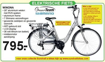 Aanbiedingen Elektrische fiets winona - Shimano - Geldig van 20/06/2016 tot 10/07/2016 bij Van Cranenbroek