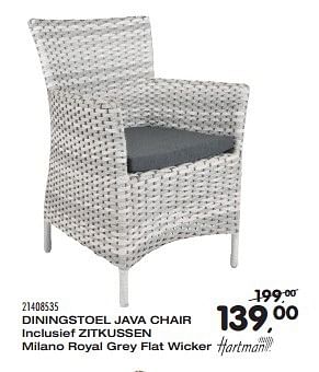 Aanbiedingen Diningstoel java chair inclusief zitkussen - Hartman - Geldig van 21/06/2016 tot 27/07/2016 bij Supra Bazar