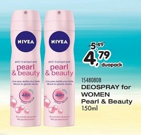 Aanbiedingen Deospray for women pearl + beauty - Nivea - Geldig van 21/06/2016 tot 27/07/2016 bij Supra Bazar