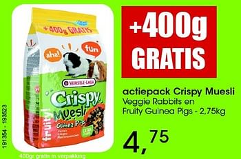 Aanbiedingen Actiepack crispy muesli veggie rabbits en fruity guinea pigs - Versele-Laga - Geldig van 26/06/2016 tot 06/08/2016 bij Multi Bazar