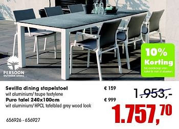 Aanbiedingen Puro tafel & min 4 sevilla dining stapelstoelen - Huismerk - Multi Bazar - Geldig van 26/06/2016 tot 06/08/2016 bij Multi Bazar