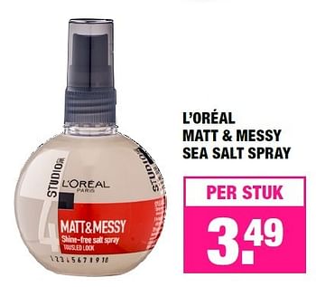 Aanbiedingen L`oréal matt + messy sea salt spray - L'Oreal Paris - Geldig van 20/06/2016 tot 03/07/2016 bij Big Bazar