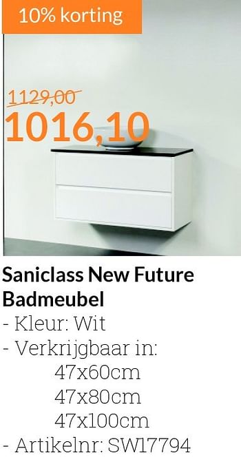 Aanbiedingen Saniclass new future badmeubel - Saniclass - Geldig van 01/07/2016 tot 31/07/2016 bij Sanitairwinkel