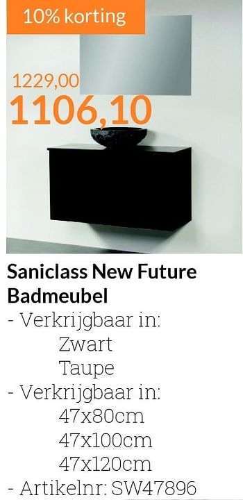 Aanbiedingen Saniclass new future badmeubel - Saniclass - Geldig van 01/07/2016 tot 31/07/2016 bij Sanitairwinkel