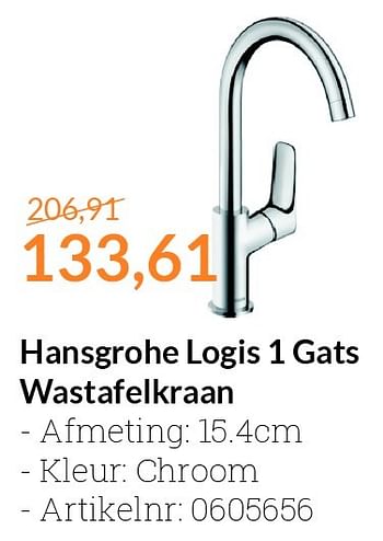 Aanbiedingen Hansgrohe logis 1 gats wastafelkraan - Hansgrohe - Geldig van 01/07/2016 tot 31/07/2016 bij Sanitairwinkel