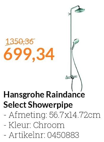Aanbiedingen Hansgrohe raindance select showerpipe - Hansgrohe - Geldig van 01/07/2016 tot 31/07/2016 bij Sanitairwinkel