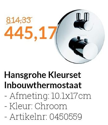 Aanbiedingen Hansgrohe kleurset inbouwthermostaat - Hansgrohe - Geldig van 01/07/2016 tot 31/07/2016 bij Sanitairwinkel