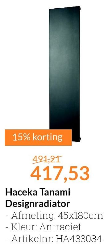 Aanbiedingen Haceka tanami designradiator - Haceka - Geldig van 01/07/2016 tot 31/07/2016 bij Sanitairwinkel