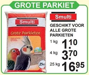 Aanbiedingen Grote parkiet - Smulti - Geldig van 04/07/2016 tot 23/07/2016 bij Van Cranenbroek