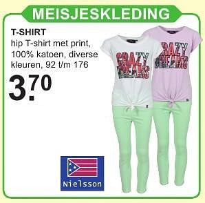 Aanbiedingen Meisjeskleding t-shirt - Nielsson - Geldig van 18/07/2016 tot 07/08/2016 bij Van Cranenbroek