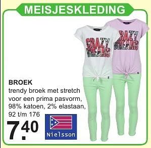 Aanbiedingen Meisjeskleding broek - Nielsson - Geldig van 18/07/2016 tot 07/08/2016 bij Van Cranenbroek