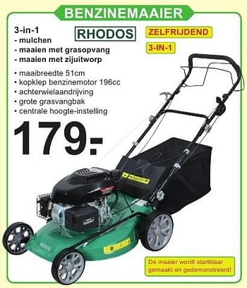 Aanbiedingen Rhodos benzinemaaier 3-in-1 - Rhodos - Geldig van 18/07/2016 tot 07/08/2016 bij Van Cranenbroek