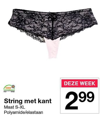 Aanbiedingen String met kant - Huismerk - Zeeman  - Geldig van 23/07/2016 tot 29/07/2016 bij Zeeman
