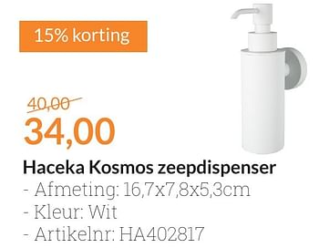 Aanbiedingen Haceka kosmos zeepdispenser - Haceka - Geldig van 01/08/2016 tot 31/08/2016 bij Sanitairwinkel