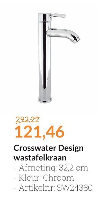 Aanbiedingen Crosswater design wastafelkraan - Crosswater - Geldig van 01/08/2016 tot 31/08/2016 bij Sanitairwinkel