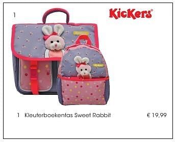 Aanbiedingen Kleuterboekentas sweet rabbit - Kickers - Geldig van 01/08/2016 tot 17/09/2016 bij Multi Bazar