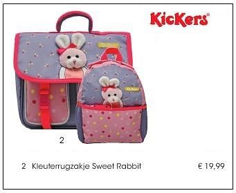 Aanbiedingen Kleuterrugzakje sweet rabbit - Kickers - Geldig van 01/08/2016 tot 17/09/2016 bij Multi Bazar