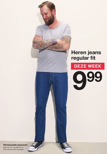 Aanbiedingen Heren jeans regular fit - Huismerk - Zeeman  - Geldig van 30/07/2016 tot 05/08/2016 bij Zeeman