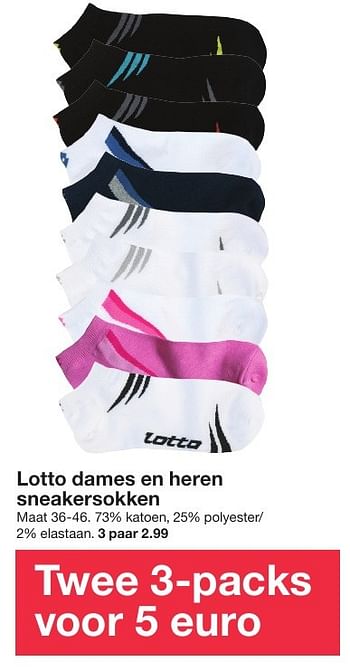 Aanbiedingen Lotto dames en heren sneakersokken - Lotto - Geldig van 06/08/2016 tot 12/08/2016 bij Zeeman
