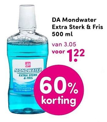 Aanbiedingen Da mondwater extra sterk + fris - Huismerk - da - Geldig van 01/08/2016 tot 14/08/2016 bij da