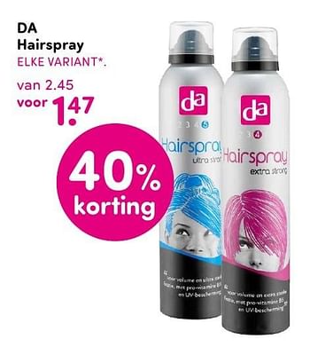 Aanbiedingen Da hairspray - Huismerk - da - Geldig van 01/08/2016 tot 14/08/2016 bij da