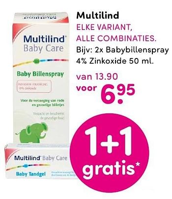 Aanbiedingen Multilind 2x babybillenspray 4% zinkoxide - Multilind - Geldig van 01/08/2016 tot 14/08/2016 bij da
