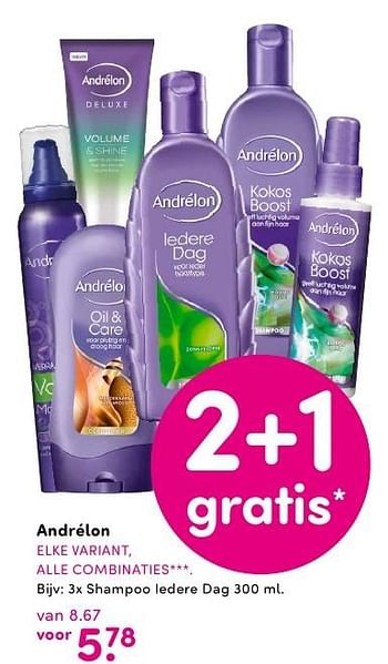 Aanbiedingen Andrélon 3x shampoo iedere dag - Andrelon - Geldig van 01/08/2016 tot 14/08/2016 bij da