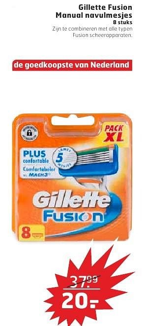 Aanbiedingen Gillette fusion manual navulmesjes - Gillette - Geldig van 02/08/2016 tot 14/08/2016 bij Trekpleister