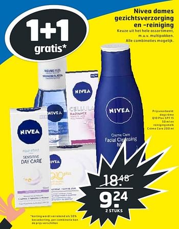Aanbiedingen Dagcrème q10 plus spf 15 50 ml en reinigingsmelk crème care - Nivea - Geldig van 02/08/2016 tot 14/08/2016 bij Trekpleister