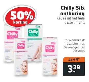 Aanbiedingen Chilly silx ontharing gezichtstrips gevoelige huid - Chilly - Geldig van 02/08/2016 tot 14/08/2016 bij Trekpleister