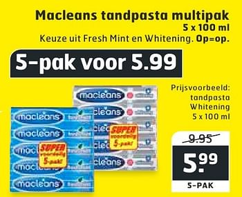 Aanbiedingen Tandpasta whitening - Macleans - Geldig van 02/08/2016 tot 14/08/2016 bij Trekpleister