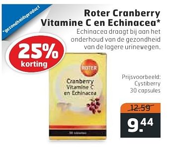 Aanbiedingen Roter cranberry vitamine c en echinacea cystiberry - Roter - Geldig van 02/08/2016 tot 14/08/2016 bij Trekpleister