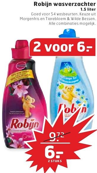 Aanbiedingen Robijn wasverzachter - Robijn - Geldig van 02/08/2016 tot 14/08/2016 bij Trekpleister