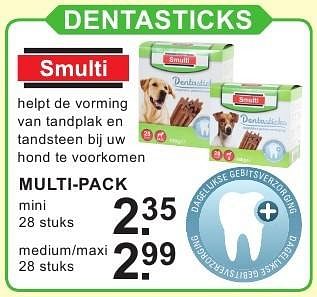 Aanbiedingen Dentasticks - Smulti - Geldig van 01/08/2016 tot 21/08/2016 bij Van Cranenbroek