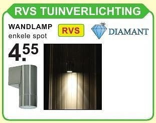 Aanbiedingen Rvs tuinverlichting wandlamp - Diamant - Geldig van 01/08/2016 tot 21/08/2016 bij Van Cranenbroek