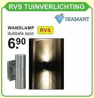 Aanbiedingen Rvs tuinverlichting wandlamp - Diamant - Geldig van 01/08/2016 tot 21/08/2016 bij Van Cranenbroek