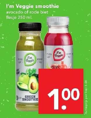 Aanbiedingen I`m veggie smoothie avocado of rode biet flesje - I'M Veggie - Geldig van 07/08/2016 tot 13/08/2016 bij Deen Supermarkten